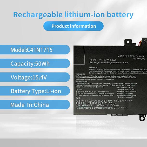 Batería de Repuesto C41N1715 para Asus Zenbook 13 UX331UA UX331UA-1A UX331UA-1E UX331UN UX331FN U3100FN U3100UN - Hubei 2