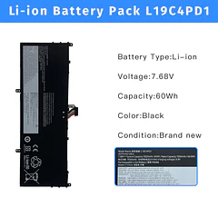 Batería de Repuesto L19C4PD1 para Lenovo ideapad Yoga 6-13ARE05 6-13ALC6 Yoga C640-13IML LTE Series L19C4PD1 - NBULBL