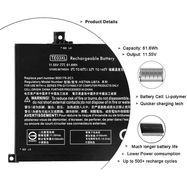 Batería de Repuesto TE03XL para HP Pavilion 15 Omen 15-BC000 15-BC015TX 15-AX033DX 15-AX000 Series Notebook - Hubei 3