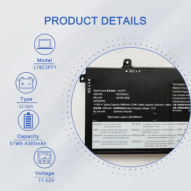 Batería de Repuesto L17C3PG2 para Lenovo ThinkPad T490 T495 T14 P14S P43S Series L18L3P73 SB10K97645 - JOTACT 2