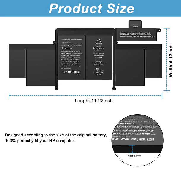 Batería de Repuesto A1582 para MacBook Pro 13 Inch Retina A1502 Battery (Late 2013 Mid - BND 2