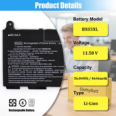 Batería de Repuesto BX03XL para HP EliteBook 830 835 840 845 860 865 G11 ZBook - GlottyBatt