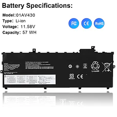 Batería de Repuesto 01AV430 para ThinkPad X1 Carbon 5th Gen 2017 6th Gen 2018 Series - BND