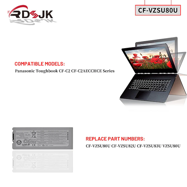 Batería de Repuesto CF-VZSU46 para Panasonic Toughbook CF-C2 CF-C2AECCHCE Tablet PC CFC2 Series 10.8V 70Wh - RDSJ 3