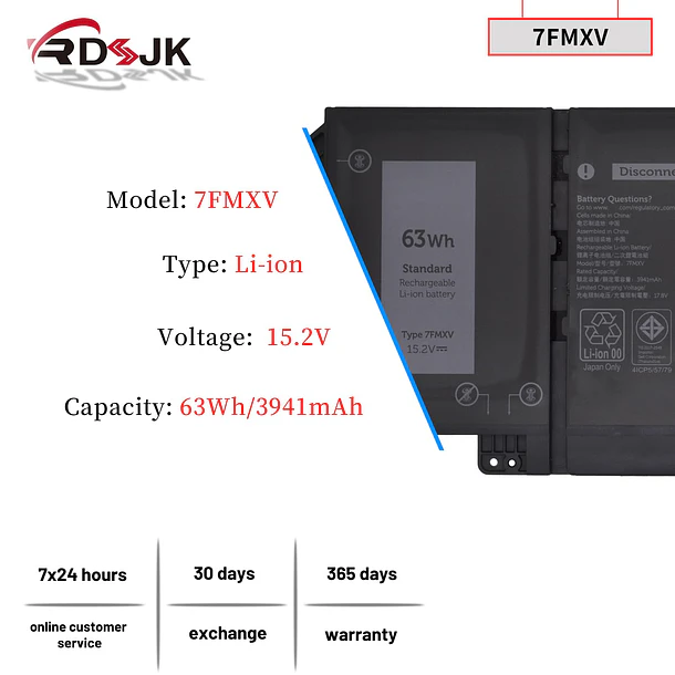 Batería de Repuesto R73TC para Dell Latitude 5320 7320 7420 7520 Latitude 5320 2-in-1/7320 2-in-1/7420 2