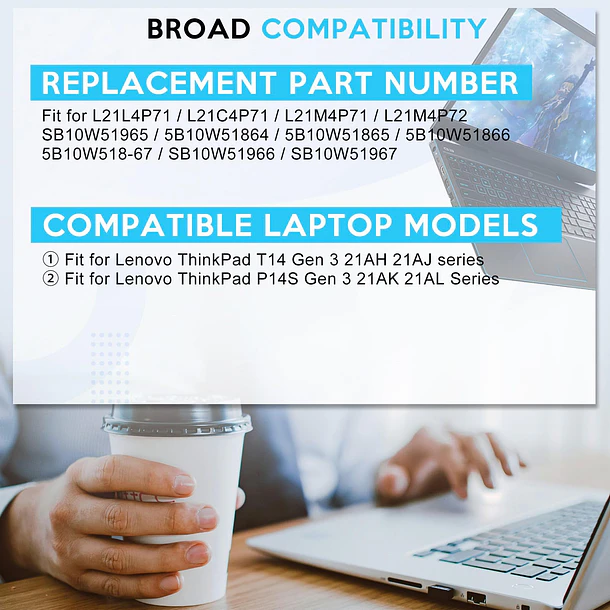 Batería de Repuesto L21L4P71 para Lenovo ThinkPad T14 Gen 3 / P14S Gen 3 Gen - EFOHANA 3