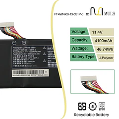 Batería de Repuesto PF4WN-00-13-3S1P-0 para Hasee KINGBOOK U43E1 U43S1 U45A1 - MULS