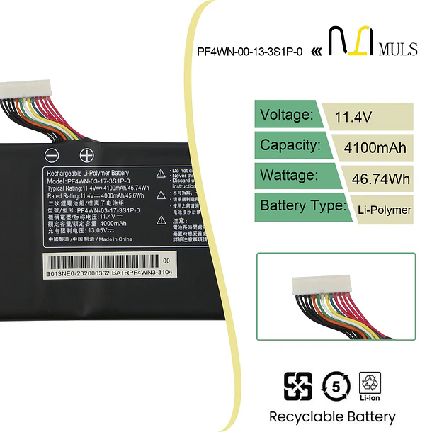 Batería de Repuesto PF4WN-00-13-3S1P-0 para Hasee KINGBOOK U43E1 U43S1 U45A1 - MULS 2