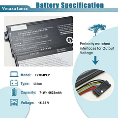 Batería de Repuesto L21B4PE2 para Lenovo IdeaPad Yoga 7 16IAP7 14ARB7 14IAL7 82QF 82QG Series - Vmaxxfanee
