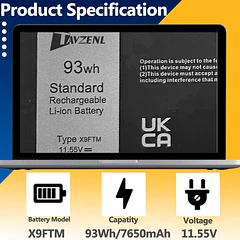 Batería de Repuesto X9FTM para Dell Precision 7680 7770 7780 7670 Series 0X26RT 05JMD8 0X9FTM - TAVZENL