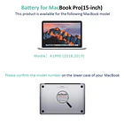 Batería de Repuesto A1953 para MacBook Pro 15 Inch A1990 (Mid 2018 2019) EMC 3215 - BNDeluxe 2