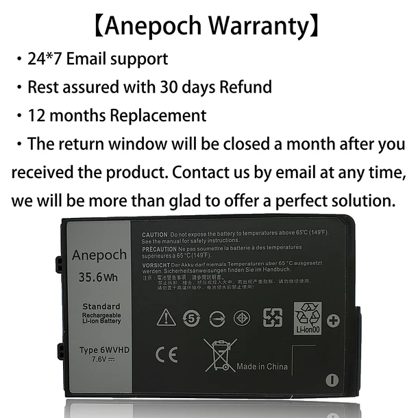 Batería de Repuesto 6WVHD para Dell Latitude 7230 Rugged Extreme Tablet T06H T06H001 Series Notebook - Anepoch 2