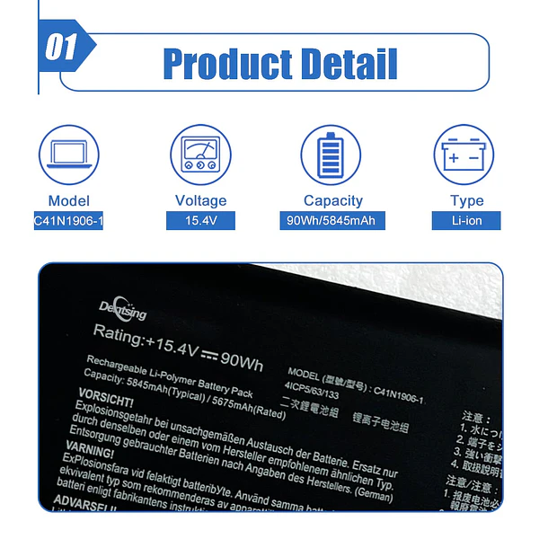 Batería de Repuesto C41N1906-1 para ASUS FA506IV FA566IV FX506 FX566IV FX766IU TUF Gaming A15 FA506IV-AL991T - Dentsing 3