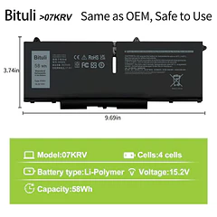 Batería de Repuesto 07KRV para Dell Latitude 5430 5530 Precision 3570 P104F005 P104F006 P137G004 P137G005 - Bituli