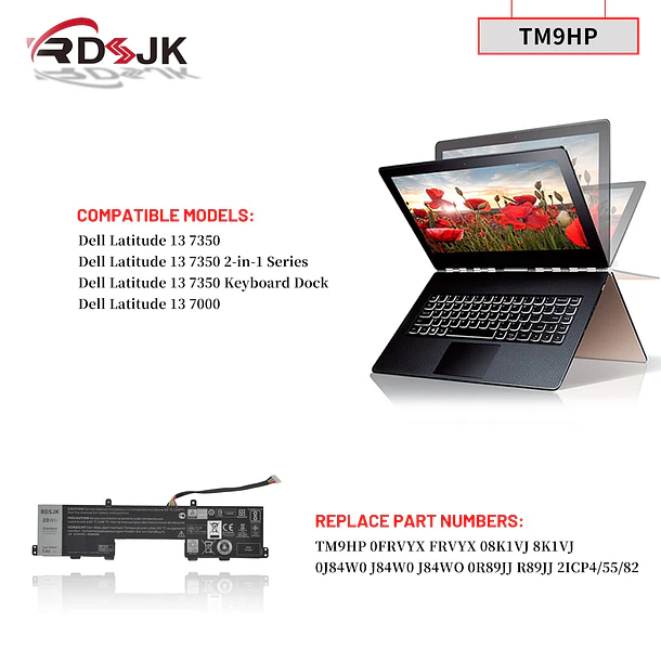 Batería de Repuesto TM9HP para Dell Latitude 13 7350 Latitude 13 7350 Keyboard Dock FRVYX - RDSJ 3