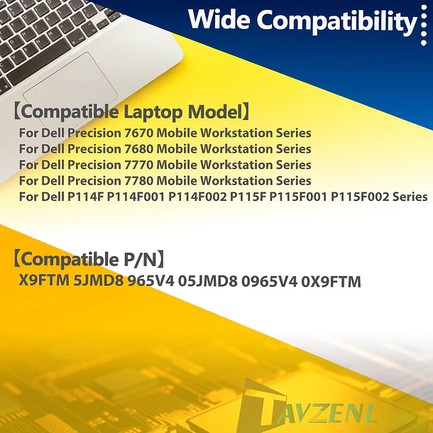 Batería de Repuesto X9FTM para Dell Precision 7680 7770 7780 7670 Series 0X26RT 05JMD8 0X9FTM - TAVZENL 6