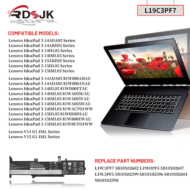 Batería de Repuesto L17M3PG1 para Lenovo IdeaPad 3-14ADA05 3-14ARE05 3-14IIL05 3-14IML05 3-15ARE05 3-15IIL05 3-15IML05 Series - RDSJK 3