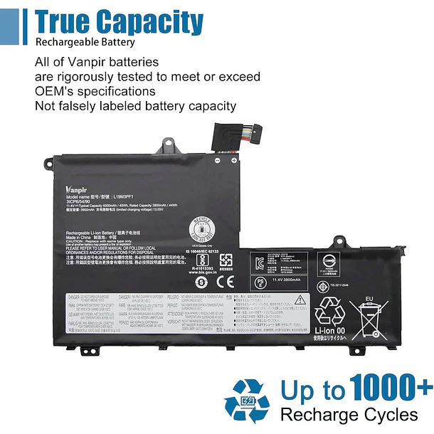 Batería de Repuesto L19M3PF1 para Lenovo ThinkBook 15-IML 15-IIL 14-IML 14-IIL Series L19M3PF9 L19C3PF9 L19M3PF2 - VANPIR 5