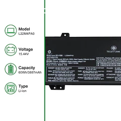 Batería de Repuesto L22M4PA0 para Lenovo Legion Slim 5 16APH8 16IRH8 LOQ 15APH8 15IRH8 16APH8 - JIAZIJIA