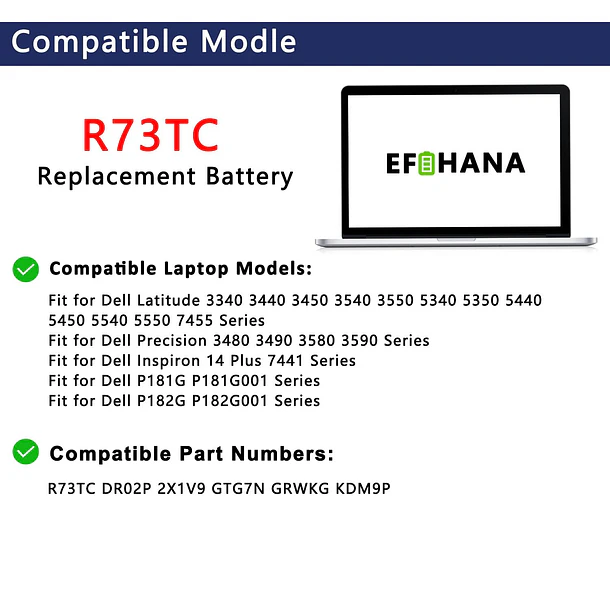 Batería de Repuesto R73TC para Dell Latitude 3340 3440 3450 3540 5350 5440 5450 5540 - EFOHANA 3