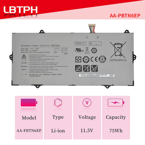 Batería de Repuesto AA-PBTN4LR para Samsung 900X5T 900X5T-X01 900X5T-X02 900X5T-X05 900X5T-X78L Notebook 9 2018 NP900X5T - LBTECH 2