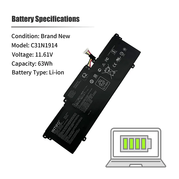 Batería de Repuesto C31N1914 para Asus ZenBook UX425QA UX425UG UM425QA UM425UAZ UX435EA UX435EAL UX435EG UX435EGL - INTIFO 3