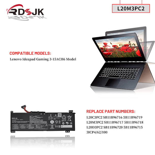 Batería de Repuesto CP03XL para Lenovo Ideapad Gaming 3i 3-15ACH6 82K1 Model 82K20015US 82K200UTUS 3-15IHU6 3