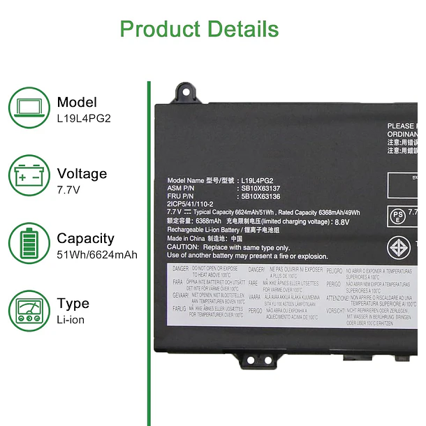 Batería de Repuesto L19L4PG2 para Lenovo ThinkPad C13 Yoga 1st Gen Chromebook Series, IdeaPad Flex - HJTPOWER 3