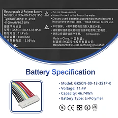 Batería de Repuesto GK5CN-00-13-3S1P-0 para Schenker XMG Neo Core 15 17 46.74Wh