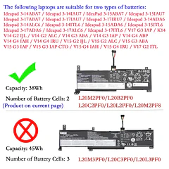 Batería de Repuesto L20L2PF0 para Lenovo V14 G2 ALC G3 ABA G4 IAH / V15 - EPYOBW