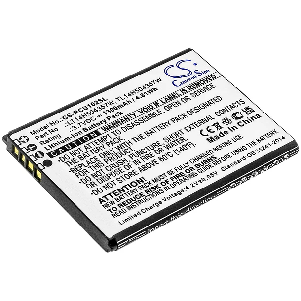 Batería de Repuesto CS-RCU102SL para U102AA Flip IV (1300mAh/3.7V), TL14H504357W Battery - Ejjinenbby