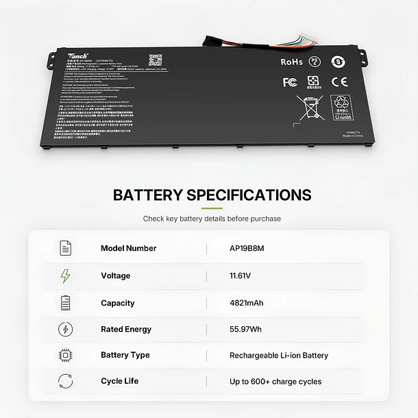 Batería de Repuesto AP19B8M para Acer SF314-59 511 512 MP414-51 Series - Tanch 2