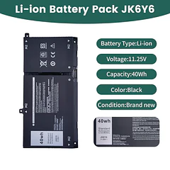 Batería de Repuesto JK6Y6 para Dell Inspiron 5300 5301 5401 5402 5408 5409 5501 5508
