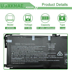 Batería de Repuesto AD03XL para HP Envy 13-AD 13-AD000 13T-AD100 13-AD000TX DQ 13-AD002NG 13-AD101TX 13-AD104TX - UGXKNAE