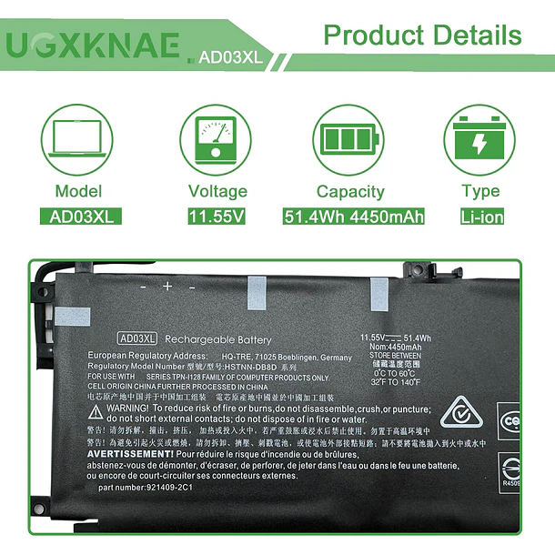 Batería de Repuesto AD03XL para HP Envy 13-AD 13-AD000 13T-AD100 13-AD000TX DQ 13-AD002NG 13-AD101TX 13-AD104TX - UGXKNAE 2