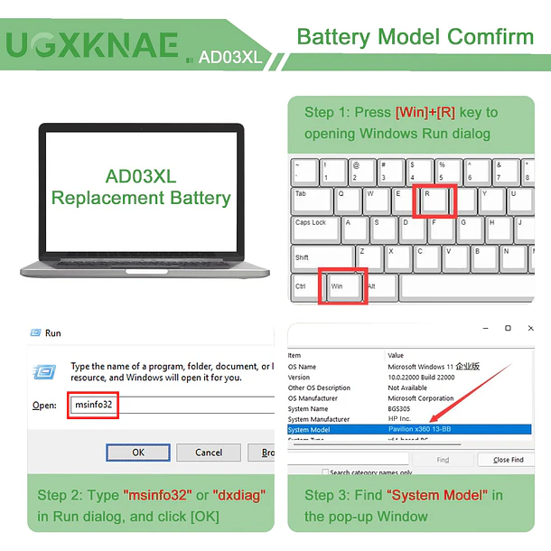 Batería de Repuesto AD03XL para HP Envy 13-AD 13-AD000 13T-AD100 13-AD000TX DQ 13-AD002NG 13-AD101TX 13-AD104TX - UGXKNAE 4