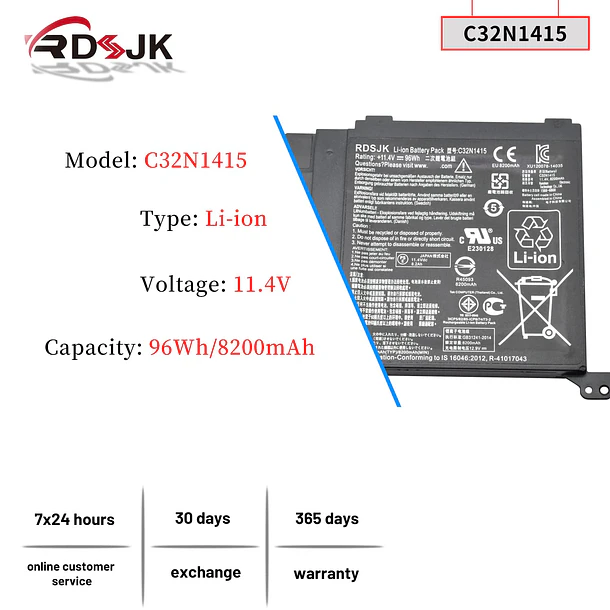 Batería de Repuesto C32N1415 para Asus ZenBook (Pro) UX501J UX501L UX501JW UX501LW UX501JW4720 UX501VW N501 - RDSJ 2