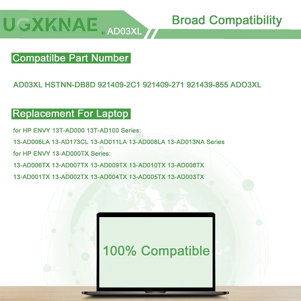 Batería de Repuesto AD03XL para HP Envy 13-AD 13-AD000 13T-AD100 13-AD000TX DQ 13-AD002NG 13-AD101TX 13-AD104TX - UGXKNAE 5