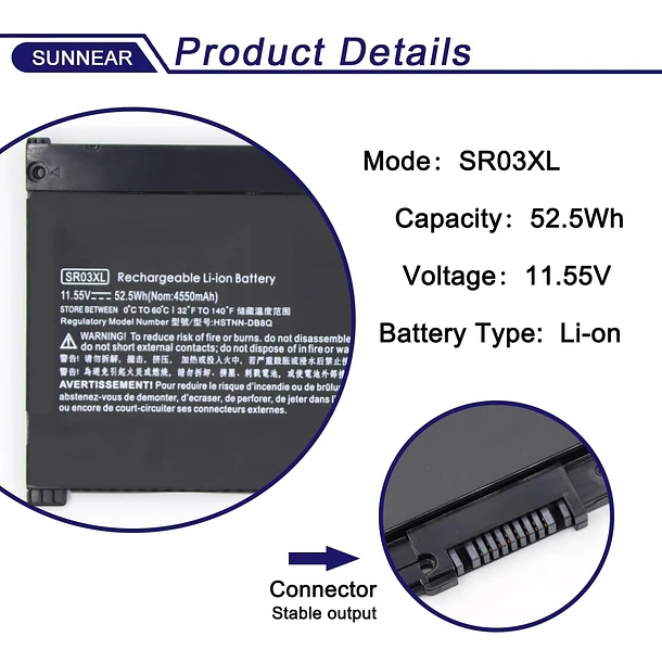 Batería de Repuesto SR03XL para HP Omen 15-CE0XX 15-DC0XX 15-DC1XXX HP Envy x360 15-CN 15-CP - SUNNEAR 2