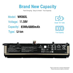 Batería de Repuesto WK06XL para HP Omen 16 16-k0000 Omen 17 17-CK0010 Victus 16 16-r0015TX