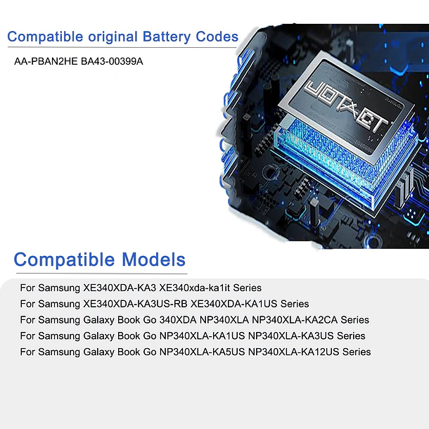 Batería de Repuesto AA-PBAN2HE para Samsung Galaxy Book Go 340XDA NP340XLA-KA4US NP340XLA-KA12US XE340XDA-KA3US-RB NP340XLA-KA2CA XE340XDA-KA1US - JOTACT 3