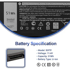 Batería de Repuesto 93FTF para Dell Precision 15 3520 3530 Latitude 5280 5288 E5480 E5580