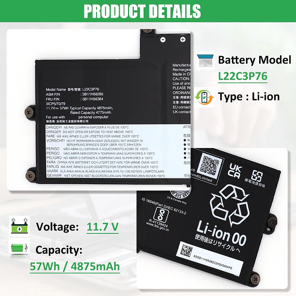 Batería de Repuesto L22C3P76 para Lenovo ThinkPad X1 2 in 1 Gen 9 ThinkPad X1 - RHKRKQN 2