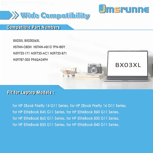 Batería de Repuesto BX03XL para HP EliteBook 830 860 865 835 840 845 G11 ZBook - Jmsrunne 5