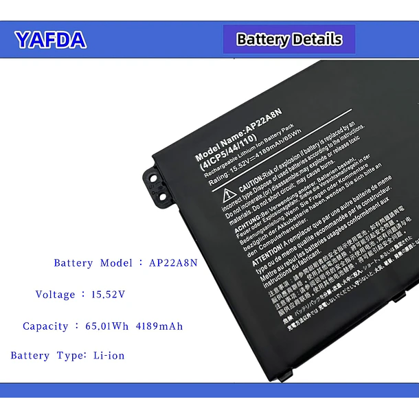Batería de Repuesto AP22A8N para Acer Swift Go SFG14-71 SFG14-71T SFG16-71 TravelMate P2 TMP214-55 TMP214-55-TCO - Yafda 4