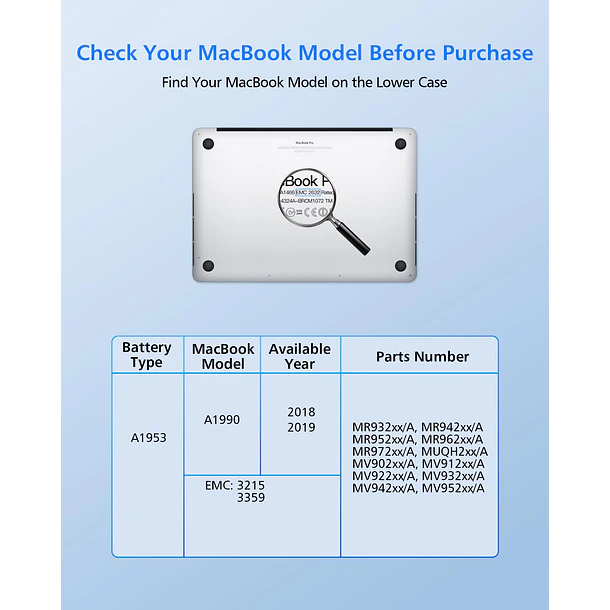 Batería de Repuesto A1953 para MacBook Pro A1990, 15-Inch, 2018-2019 - KayUren 4