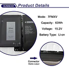 Batería de Repuesto 7FMXV para Dell Latitude 5320 7320 7420 7520 Series Notebook P138G P139G 2