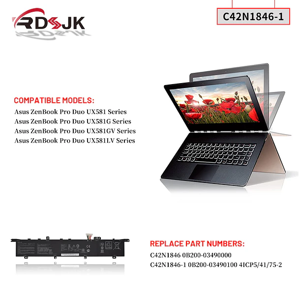 Batería de Repuesto KB06XL para Asus ZenBook Pro Duo UX581 UX581G UX581GV UX581LV UX581GV-H2004T XB74T 3