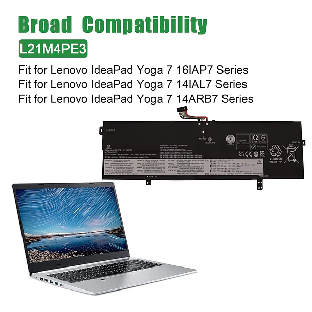 Batería de Repuesto L21M4PE3 para Lenovo IdeaPad Yoga 7 16IAP7 14IAL7 14ARB7 Series L21L4PE0 SB11F38382 - JIAZIJIA 4