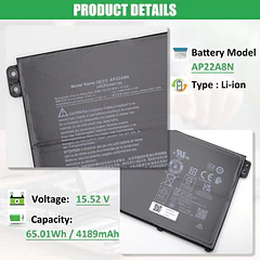 Batería de Repuesto AP22A8N para Acer Swift Go SFG14-71 SFG14-72 SFG16-71 TravelMate P2 TMP214-55 TMP216-51-TCO - RHKRKQN